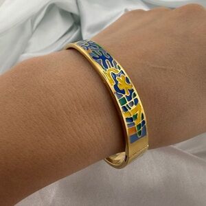 Colorful Gold and Blue Enamel Bracelet